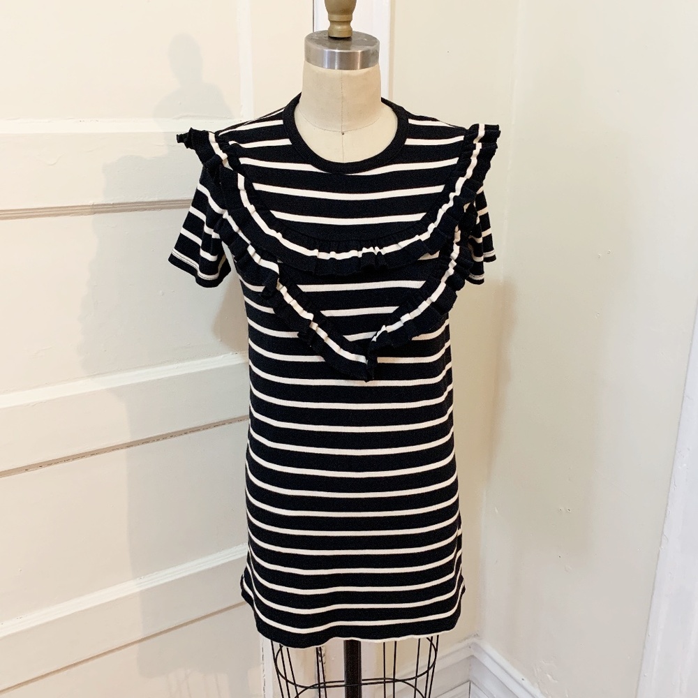 Zara Black & White Stripe Rib Knit Dress